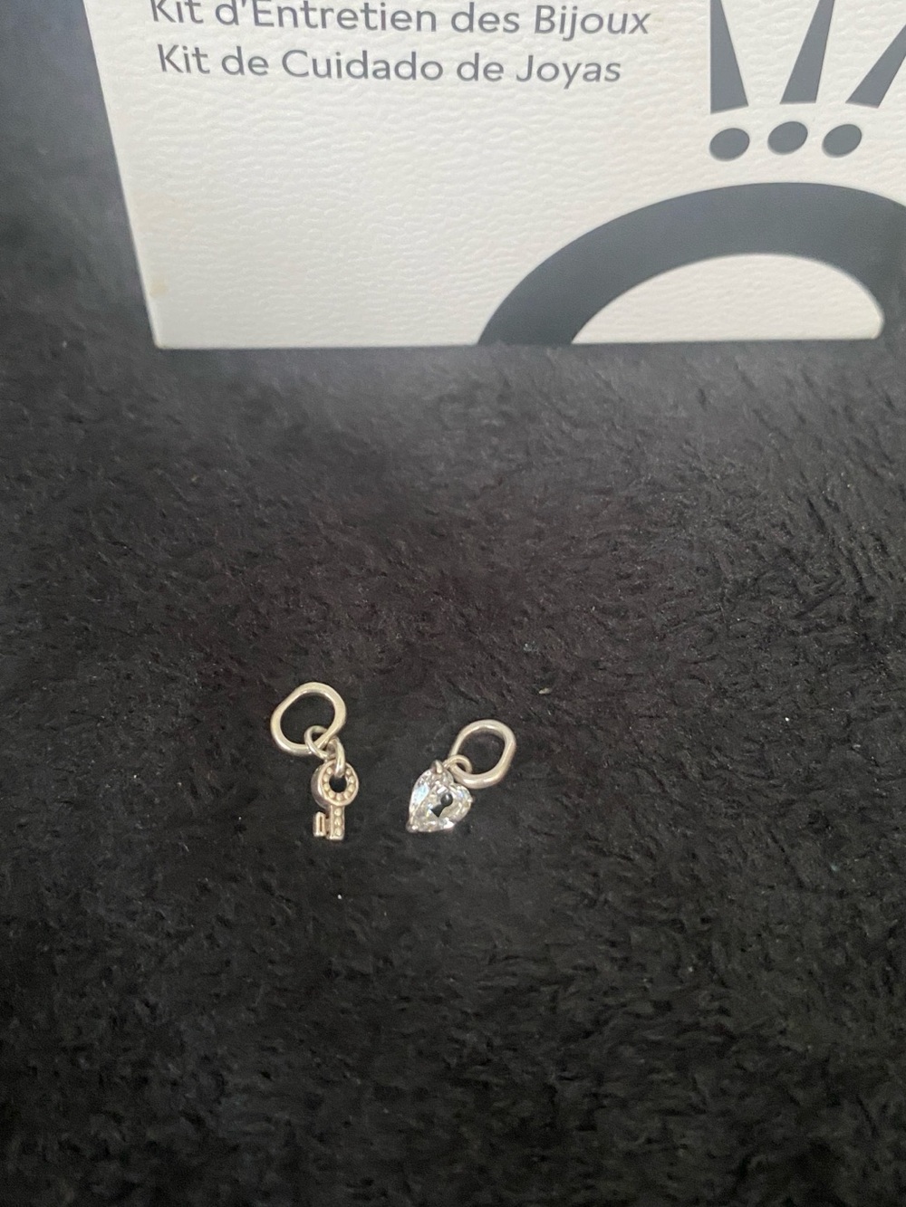 Silver Heart & Key Charm Duo Pendant - Sparkling Clear Stones